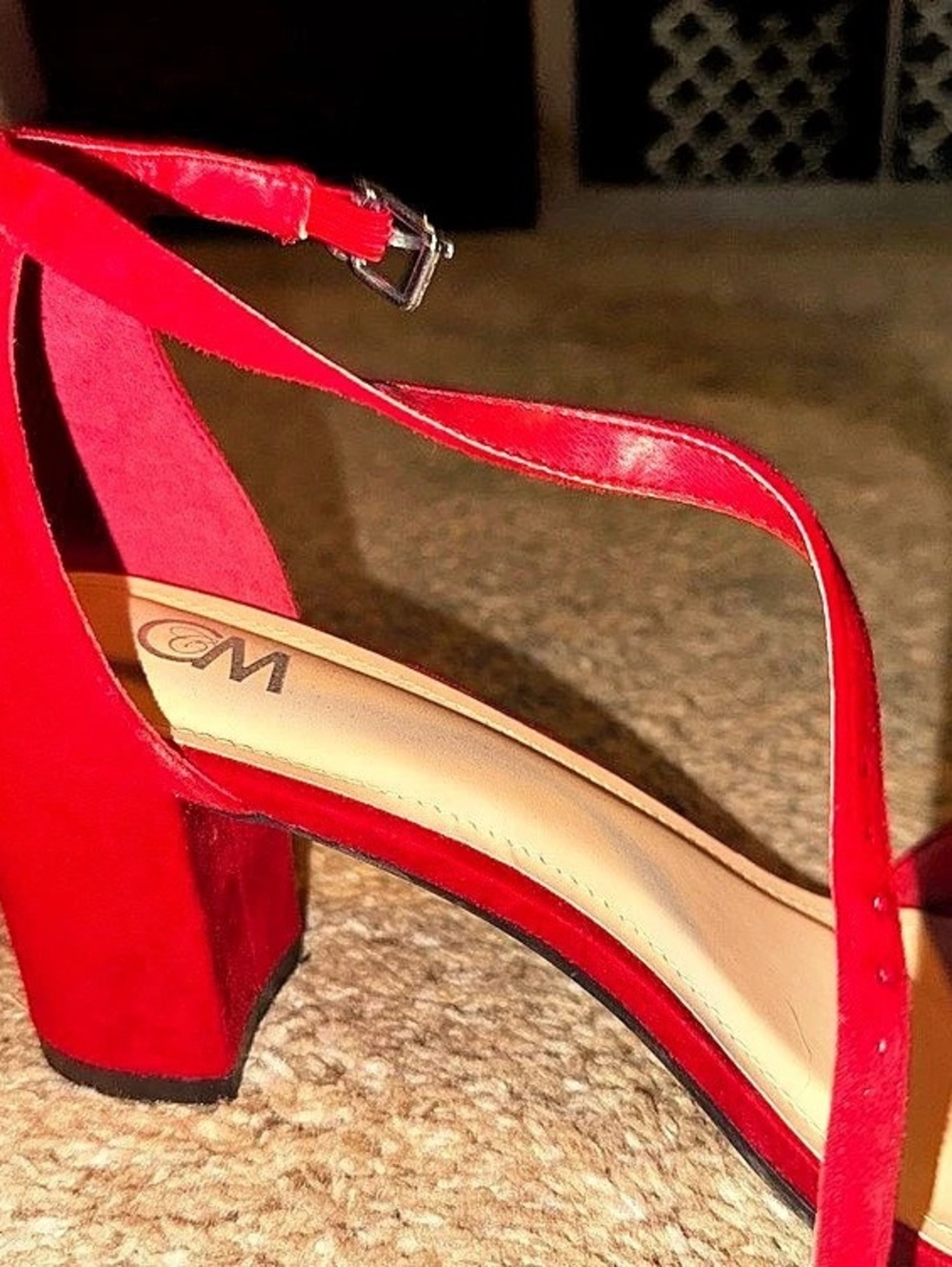 Red Ankle Strap Block Heel Sandals